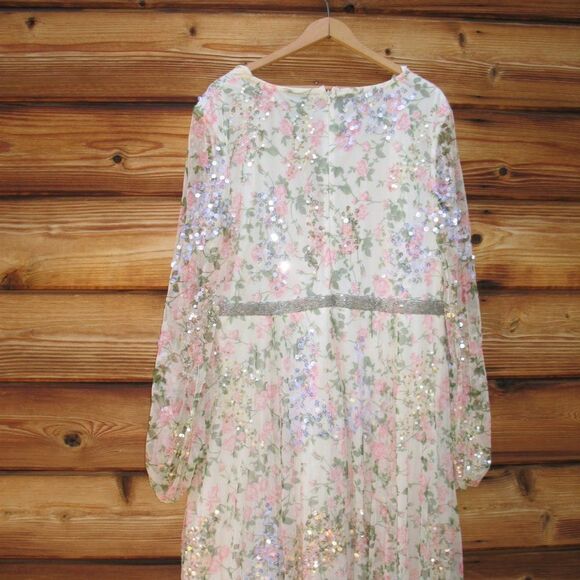 Mac Duggal 93788 Floral Beaded Sequin Midi Dress White Multi Size 16 - Picture 8 of 14